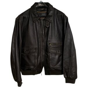 St. John’s Bay vintage dark brown distressed leather Bomber Jacket
